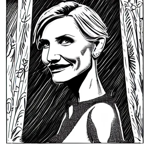 Prompt: mcbess illustration of cameron diaz at the met gala