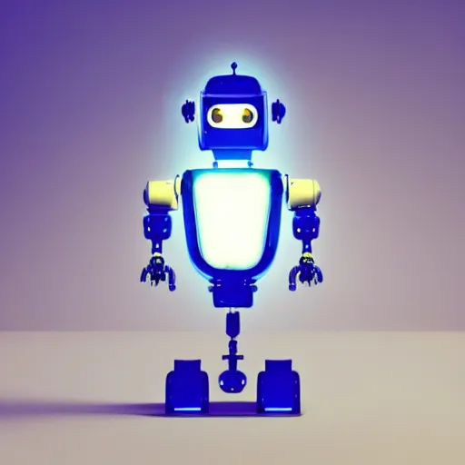 Prompt: robot with a glass head and light is coming out of it