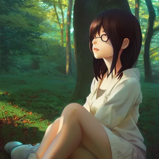 Image similar to realistic render of the girl character maple tree from bofuri by ross draws, forest background by ilya kuvshinov, digital anime art by ross tran, composition by sana takeda, lighting by greg rutkowski