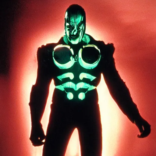 Prompt: movie still of man super villain cyborg, cinematic composition, cinematic light, by wes craven