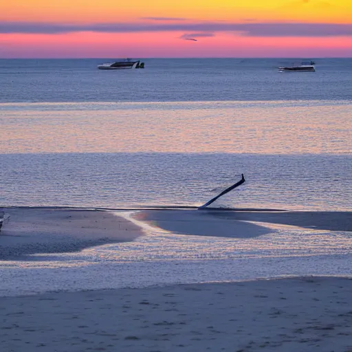 Prompt: sailboat stuck on sandbar at low tide, sunset, ewoks helping to push it free