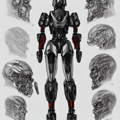 Prompt: character design sketch humanoid mecha by damascus apparel concept art character, fantasy, 4 k, high detail, sharp focus, trend in artstation