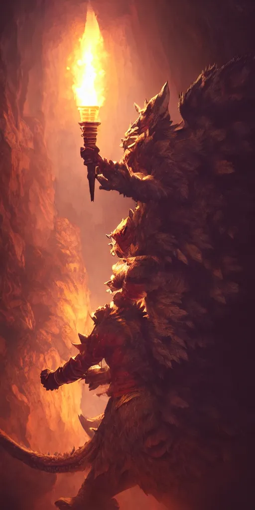 Image similar to a epic hero adventurer holding a torch in a dark cave, fantsy, concept art, artgerm, monster hunter world, 8 k realistic, radiant light, frostbite 3 engine, dof, cryengine, digital art, detailed background