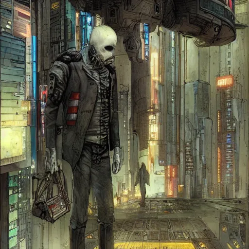 Prompt: Digital portrait of a Ghost in the machine by Enki Bilal and moebius, cyberpunk, impressive perspective, masterpiece