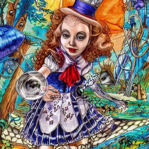 Image similar to alice in wonderland in chains, high detail