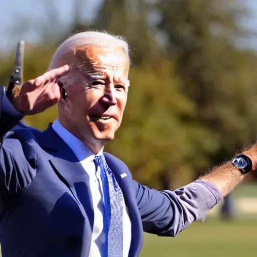 Image similar to joe biden aiming a shotgun