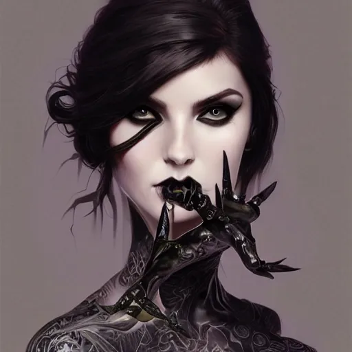 Image similar to attractive goth woman with a frog, intricate, highly detailed, digital painting, artstation, concept art, smooth, sharp focus, illustration, unreal engine 5, 8 k, art by artgerm and greg rutkowski and alphonse mucha