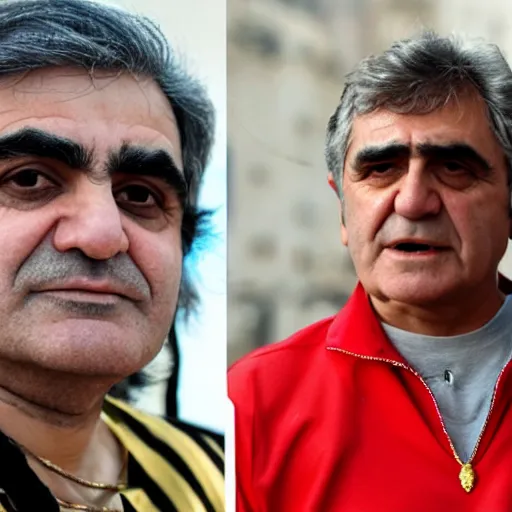 Image similar to jafar panahi mixed with gordon brown, clean shaven, wearing an umbro sports tracksuit and gold necklace with large star shaped intricate gold medallion
