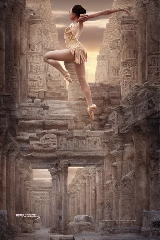 Prompt: stunningly beautiful, filipina prima ballerina in egyptian ruins, symmetrical face, golden hour, smooth, focus, highly detailed, hyper realistic, dramatic lighting, elegant, intricate, concept art, art by wlop, mars ravelo, greg rutowski, artstation