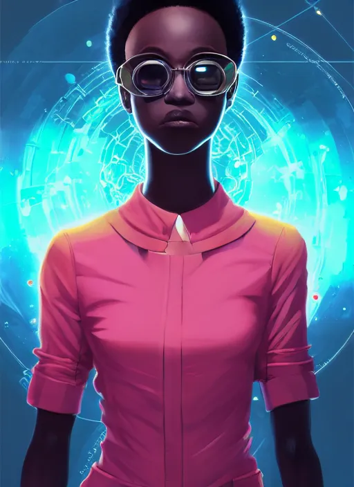 Image similar to afro - futurist scientist, computers and holograms, hacking the metaverse | hyperrealistic oil painting | by makoto shinkai, ilya kuvshinov, lois van baarle, rossdraws | afrofuturism, in the style of hearthstone, trending on artstation | dark color scheme