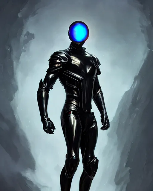 Image similar to iridescent sinewy smooth muscular male sleek glossy black pearlescent scifi armor with smooth black featureless helmet, by greg rutkowski, mark brookes, jim burns, tom bagshaw, magali villeneuve, trending on artstation