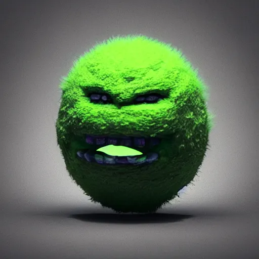 Prompt: high quality 3 d render cyberpunk very tennis ball monster highly detailed, unreal engine cinematic smooth,, basil gogos, chalk, low angle, uhd 8 k, sharp focus, illustrated by basil gogos