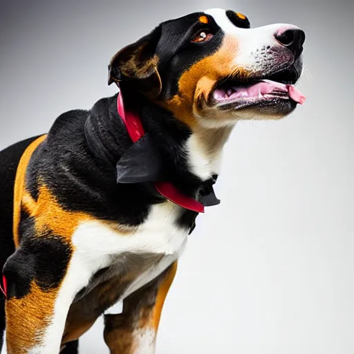 Prompt: a high detail shot of abig swiss mountain dog wearing a hazmat suit,studio photograph,proofessional photography,studio lighting,professional lighting,3 point lighting,hyperdetailed,photorealistic,50mm lens,detailed face