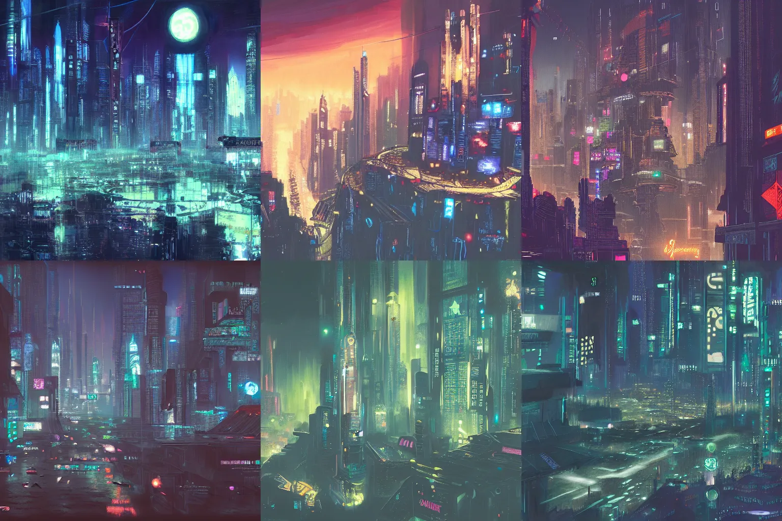 Prompt: map of a nightcity from cyberpunk, matepainting, oil, trending on artstation