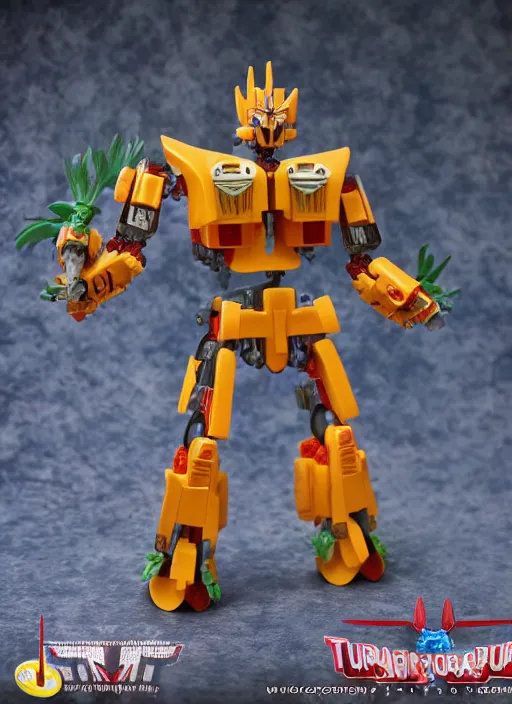 Prompt: transformers strawberry mango coconut decepticon dwight schrute action figure made from fruits : pvc figurine, symmetrical details, gunpla, android, robot, by hasbro, takaratomy, tfwiki. net photography, product photography, official media