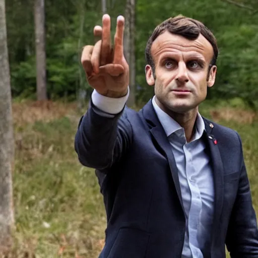 Prompt: a still of Emmanuel Macron in The Walking Dead