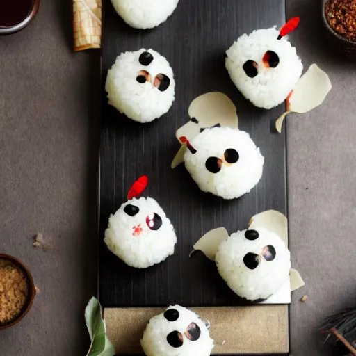 Image similar to photo of onigiri with cute faces, high detail, funny, 8k,