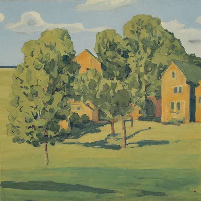 Image similar to a building in a landscape, by fairfield porter