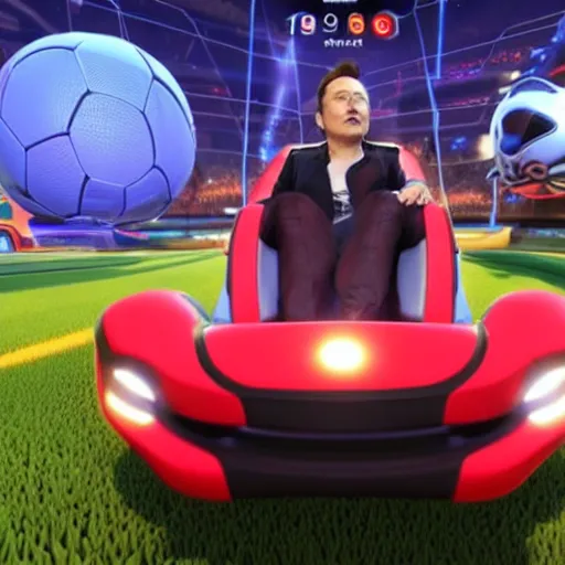 Prompt: a elon musk inflatable face on rocket league, teaser trailer photo, high definition, high details