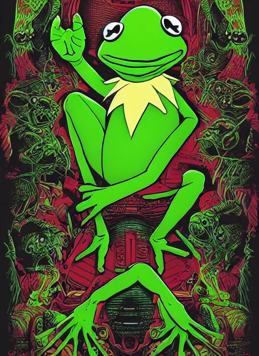 Image similar to Portrait of Kermit the frog, Kilian Eng, Dan Mumford, Jason Edmiston, detailed