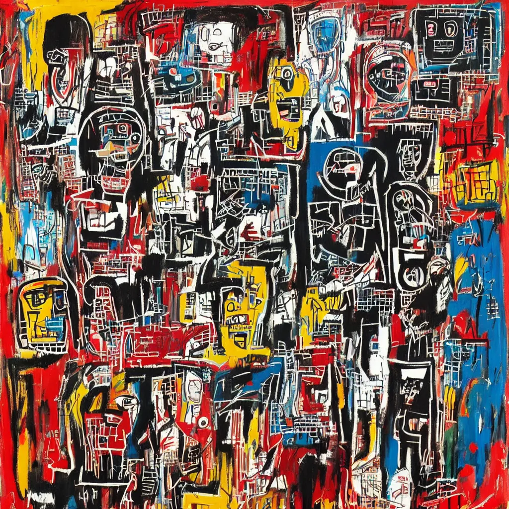 Image similar to robots in the style of jean - michel basquiat