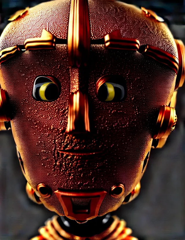 Prompt: complex 3 d render of a beautiful porcelain robot - spongebob face. red gold and black, fractal veins. dragon cyborg, 1 5 0 mm, beautiful natural soft light, rim light, gold fractal details, fine lace, mandelbot fractal, anatomical, glass, facial muscles, elegant, ultra detailed, metallic armor, octane render, depth of field