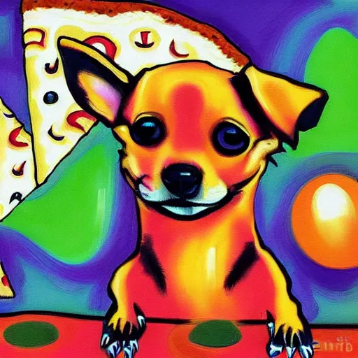 Image similar to abstract painting of a Chihuahua and pizza