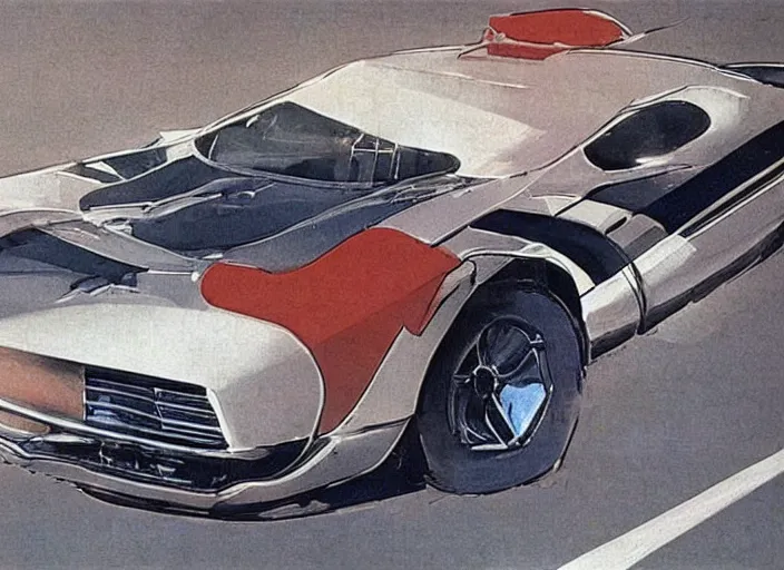 Prompt: knight rider kitt car, speed racer mach 5 car, car concept art by syd mead