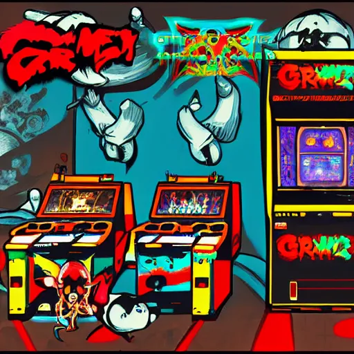 Image similar to grimey japanese retro arcade filled with satanic arcade cabinets, occult video games, 9 0's gaming, satanic portals, digital art, trending on art station