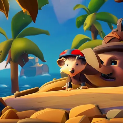 Image similar to cute baby hedgehog in sea of thieves wearing a pirate hat