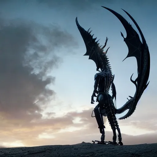 Image similar to cinematic still of westworld, intact si - fi robotic fantasy dragon, highly detailed