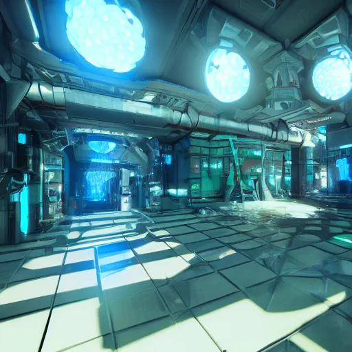 Image similar to cybernetic wonderland, artstation, raytracing, unreal engine, blue