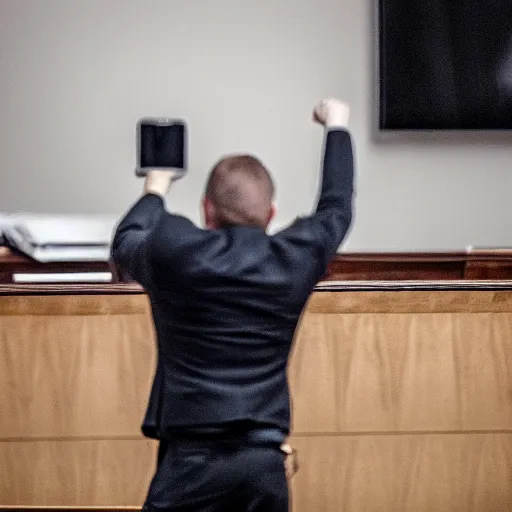 Image similar to Alex Jones desperately reaching for his out of reach phone in the courtroom, EOS 5DS R, ISO100, f/8, 1/125, 84mm, RAW, Dolby Vision, Unblur