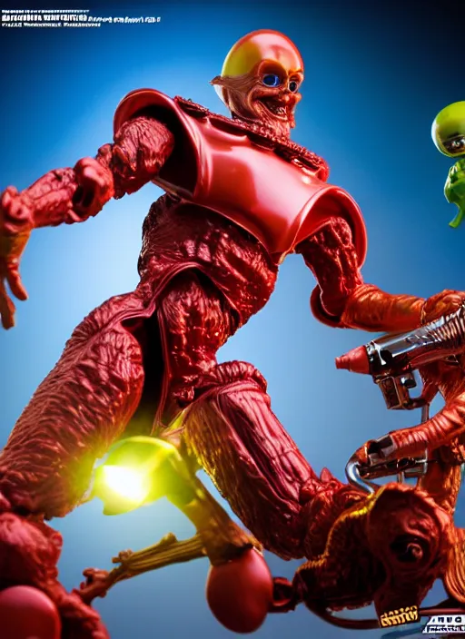 Prompt: hyperrealistic rendering, shiny mars attacks martian by and richard corben and jeff easley, product photography, action figure, sofubi, studio lighting, colored gels, rimlight, backlight