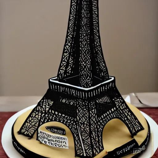 Prompt: a cake that is made of a varieaty of cheese in the shape of the eiffel tower, tha cake is in the shape of the eiffel tower, all the cake structure is made of cheese and in format of the eiffel tower , Award winning photo 35mm