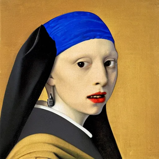 Prompt: Darth Vader with a Pearl Earring by Johannes Vermeer