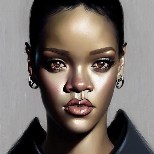 Image similar to “ portrait of rihanna by greg rutkowski, young, attractive, highly detailed portrait, scifi, digital painting, artstation, concept art, smooth, sharp foccus ilustration, artstation hq ”