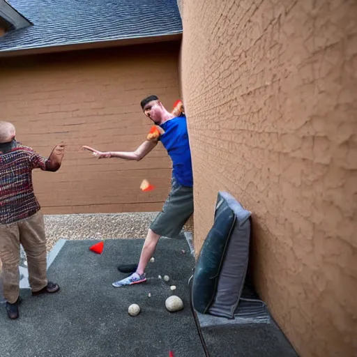 Image similar to angry neighbour throwing rocks