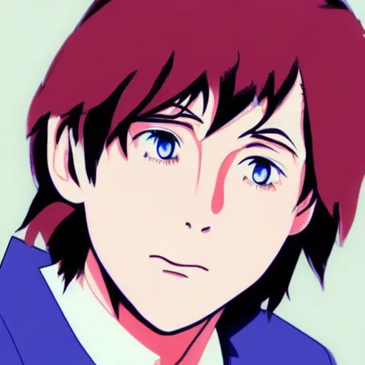 Image similar to a young Paul McCartney, anime illustration, screen capture from Neon Genesis Evangelion