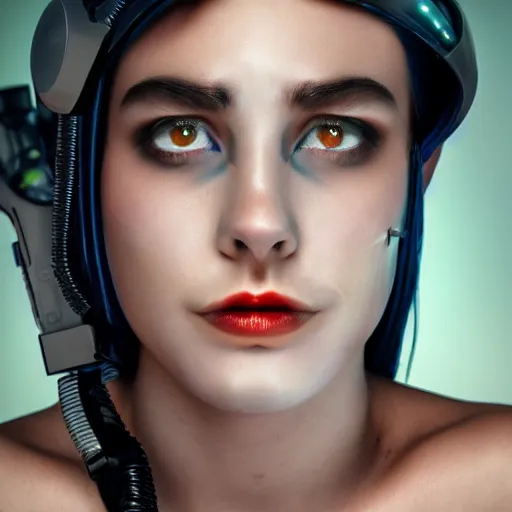 Prompt: cyborg girl pleasure model vapor on skin photography style 4k