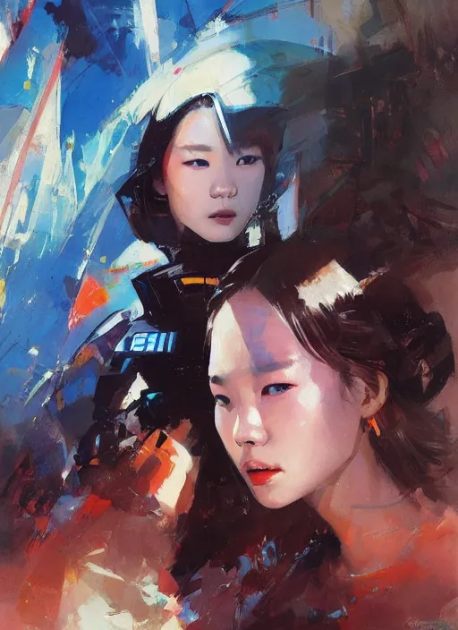Prompt: Lee Jin-Eun by John Berkey and Vincent Di Fate, rule of thirds, seductive look, beautiful, in intergalactic hq, ethereal lighting, smooth, masterpiece, Refined