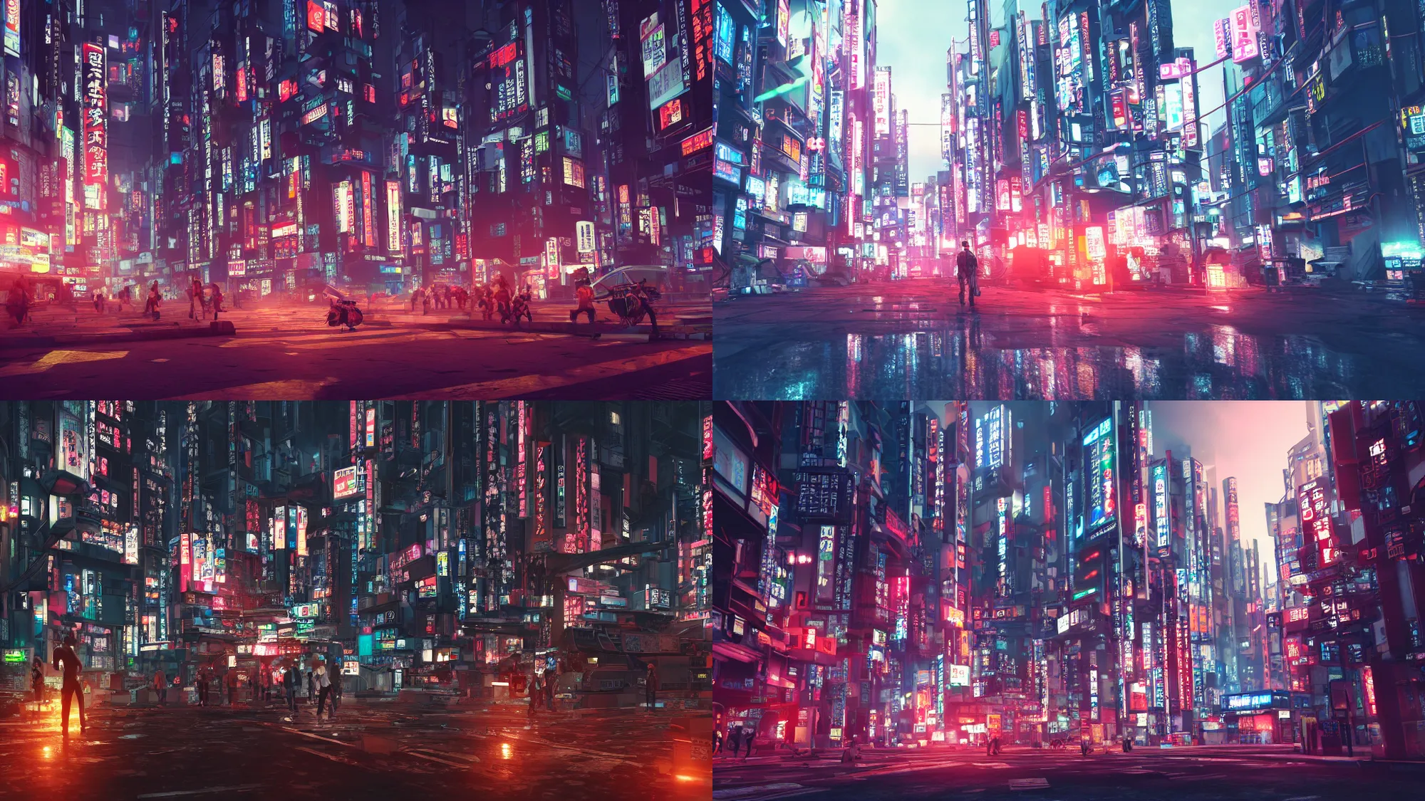 Prompt: Professional photograph of a Japanese cyberpunk city during midnight, 4k, ray tracing, Unreal engine, trending on Artstation, award-winning, art by Chris Moore