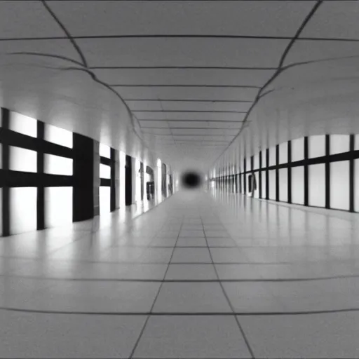 Image similar to cctv footage of government facility hallway distorted by gravitational lensing