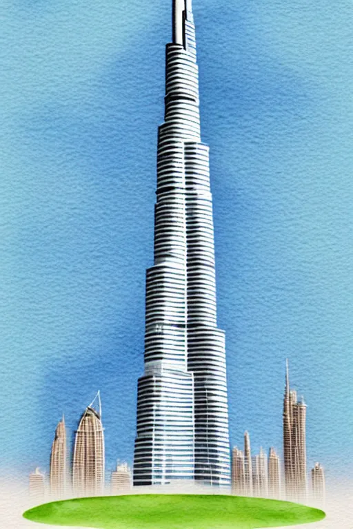 Prompt: minimalist watercolor art of burj khalifa, illustration, vector art