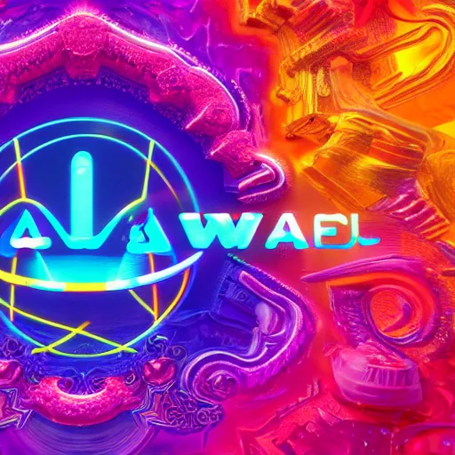 Image similar to a and w vaporwave logo, colorful, digital art, cosmic, 3 d high definition, trending on art station, photorealistic, high resolution, 8 k, octane, hyper detailed, insane details, intricate, elite, ornate, elegant trend, highly detailed and intricate, sharp focus, photography, unreal engine