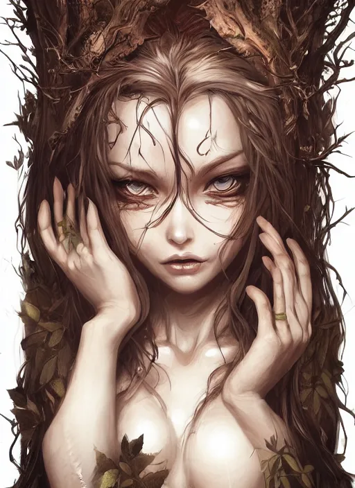 Image similar to beautiful forest nymph brown skin, venizian era, demonic eyes, dark fantasy, extremely detailed, sharp focus, smooth, digital illustration, by rossdraws, frank franzzeta, sakimichan, corrected hand, perfect hands