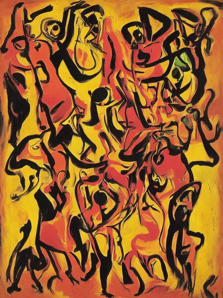 Image similar to surreal, tribal dance, art by willem de kooning, dali