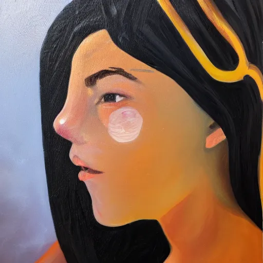 Image similar to oil painting of a girl lost in space