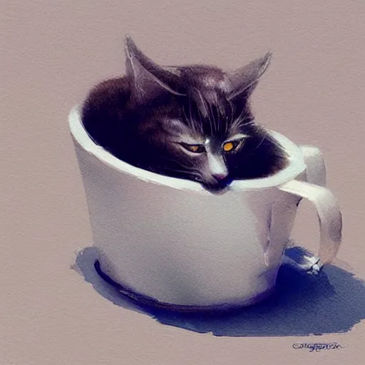 Prompt: a cute cat in a cup, trending on artstation, Greg Rutkowski