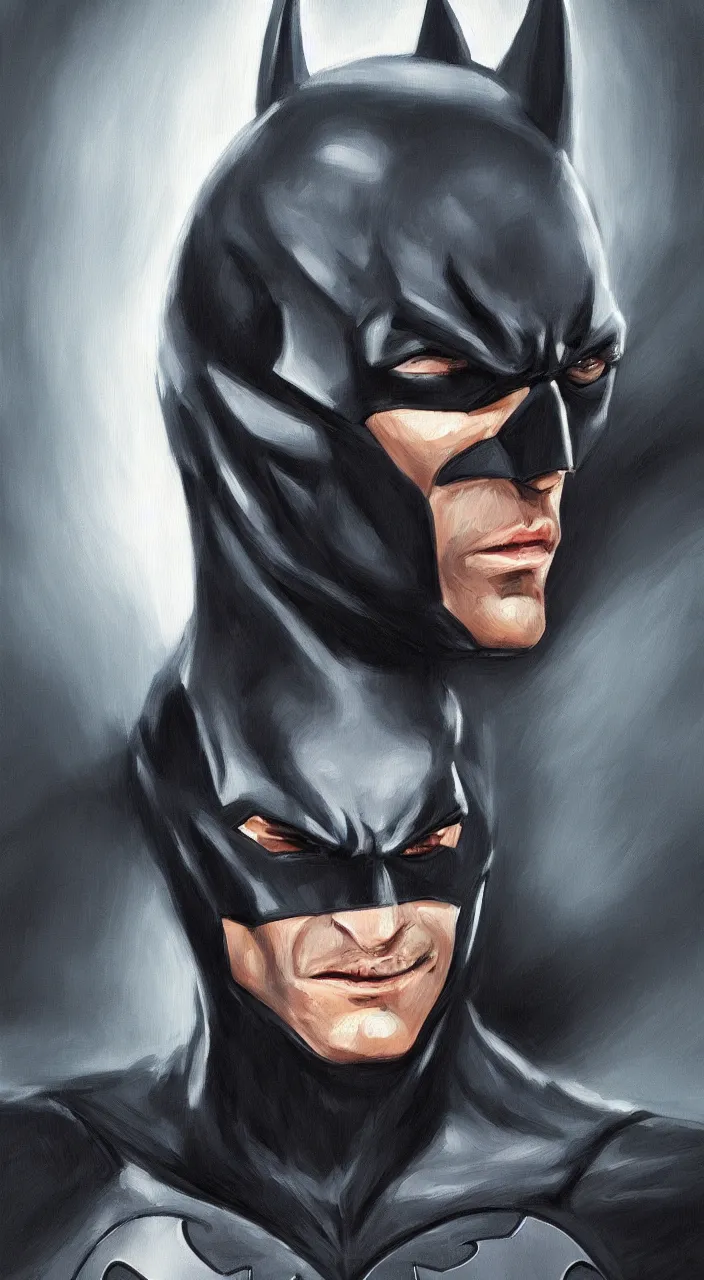 Image similar to a portrait painting of the Batman, trending on artstation